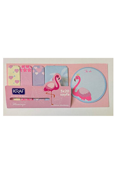 KRAF Σετ αυτοκόλλητων φύλλων σημειώσεων με θέμα Flamingo 20x5 φύλλα 50x50mm