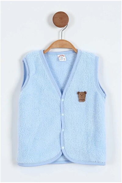 BEBENAZ Welsoftlu önden çıtçıtlı ayıcık armalı bebek peluş yelek