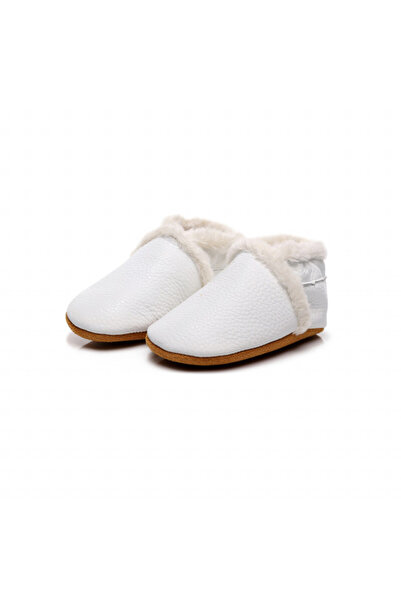 Superbaby White fur-lined genuine leather shoes for girls - Lulu