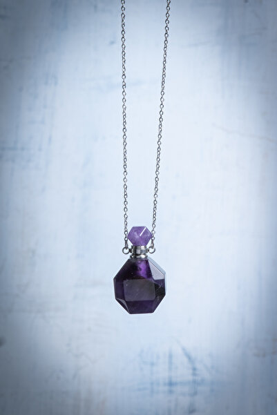 Deniz Doğal Taş Sertifikalı Florit Doğal Taş Esans Şişesi / Kolye