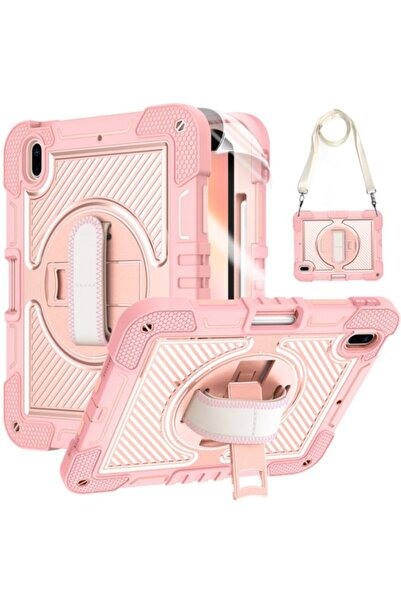 Bibilel Protective case for Apple iPad 9.7 (2017/2018) with strap and stand, detachable shoulder strap, Pink