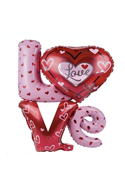 Bibilel Set baloane, Love, in forma LOVE, Rosu/Roz