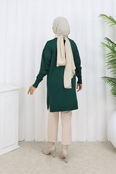 benguen Μακριά ζακέτα με πέτρινο σχέδιο μπακλαβά N3246 Σμαραγδένιο πράσινο