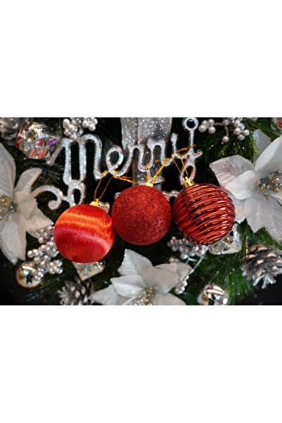 Bibilel Set of 12 Red Glitter Ball Christmas Ornaments, Polystyrene