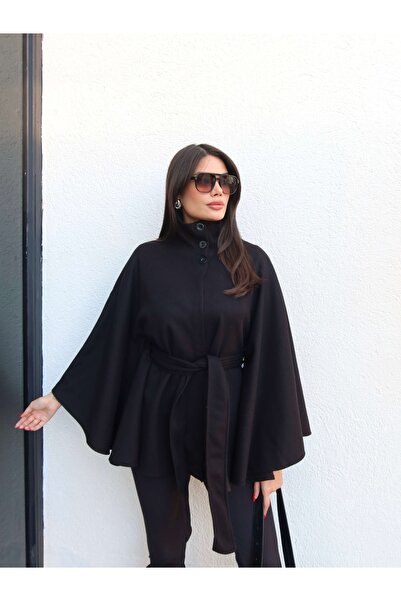 ESRAHELVACI Pončo s vysokým límcem a páskem