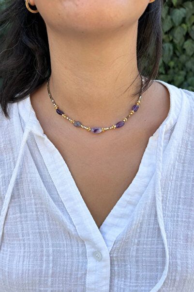 Suerte Accessories Hematit Doğal Taş Tımbıl Ametist Doğal Taş Uçlu Özel Tasar...