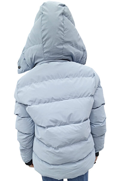 İrem Çocuk Giyim Erkek Çocuk /Kız Çocuk Çapraz Fermuar Model Kapüşonu Çıkabilen İçi Peluş Astarlı Buz Mavi Renk Mont