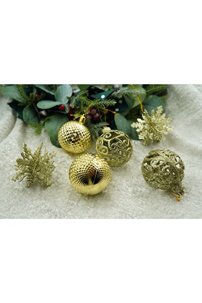 Flippy Σετ με 12 στολίδια για χριστουγεννιάτικο δέντρο, Flippy, χρυσές σφαίρες, πλαστικό, φινίρισμα με γκλίτερ