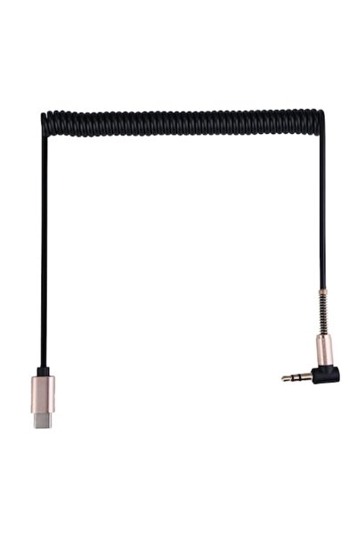 Bibilel Cablu audio tip C la jack 3.5 mm pentru mașină, plug & play, spiralat, negru, BBL1923