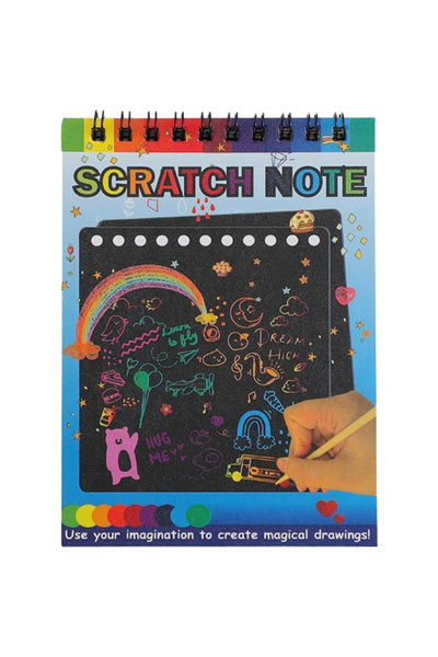 Flippy Scratch Book, DIY Magic Scratch, 12 Sheets, Rainbow, Wooden Pencil, Black Cards, 14 x 10 cm,