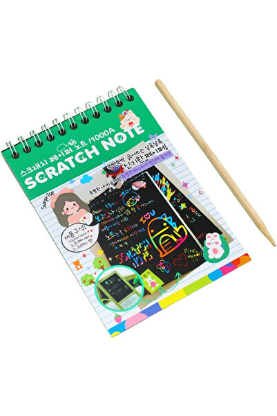 Flippy Carte de răzuit, răzuială magică DIY, 12 coli, curcubeu, creion din lemn, cărți negre, verde deschis