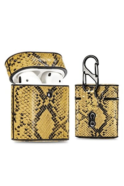 Bibilel Snakeskin Pattern Leather Stand Case for Apple AirPods1/2, Yellow