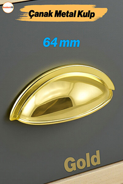 Badem10 Midye Kulp 64 mm Gold Altın Metal Mobilya Çekmece Dolap Kapak Çanak Kulpu Modern Mutfak Kulpları