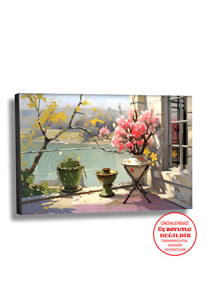 Harika bir ev KANVAS-DUVAR-SALON TABLOSU YAĞLI BOYA EFEKTLİ MANZARA PENCERE Ç...