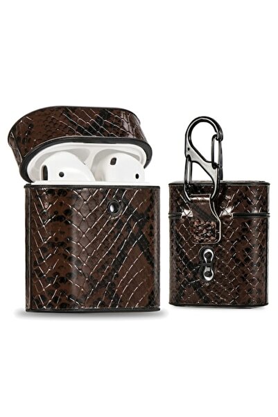 Bibilel Leather case with snakeskin pattern for Apple AirPods1/2, Brown, BBL1366
