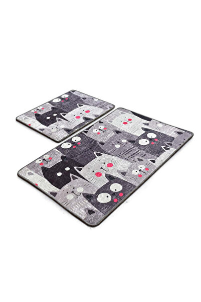 Chilai Home 359CHL2376 Bathroom Rug Set, 2 Piece, 100% Velvet Threads, Gray/Multicolor