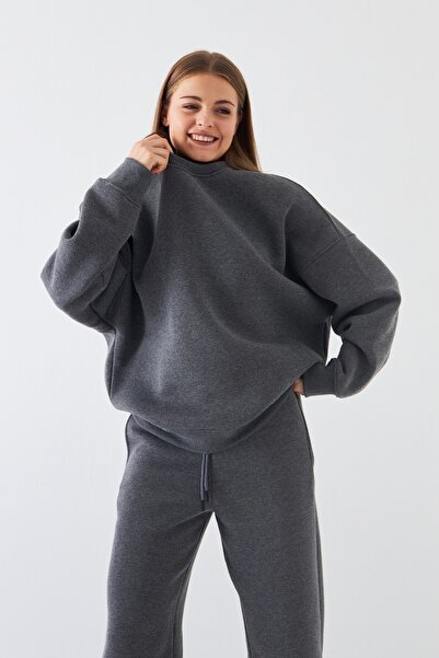 The Champ Clothing Unisex Oversize Sweatshirt Basic Smoked Melange – Crew Neck, 3 Thread Fleece