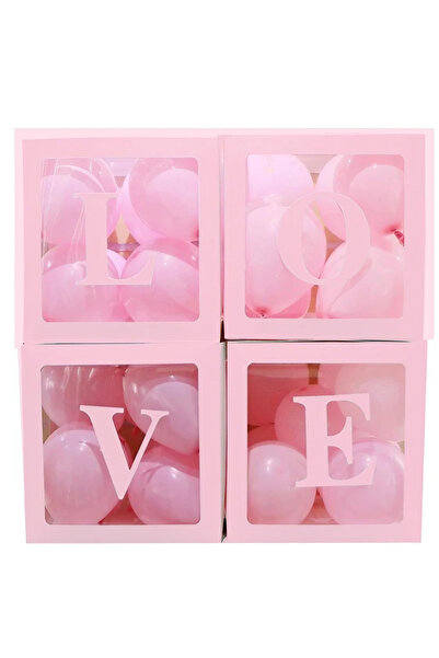 Flippy Set 4 Cutii pentru Baloane, Flippy, Model Scris Love, Tematica Iubire, Cuburi Decorative din Plastic