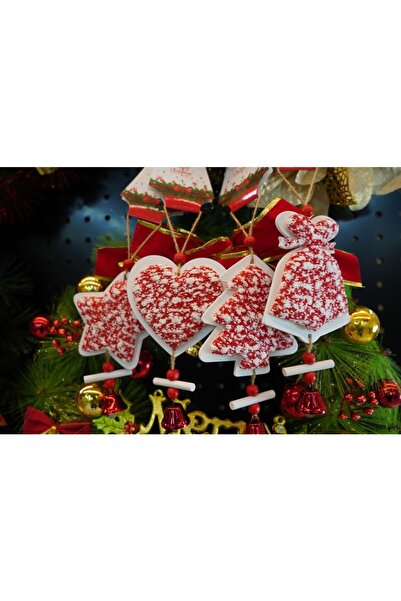 Bibilel Tweed heart Christmas tree ornament, , white/red, wood, 18 cm