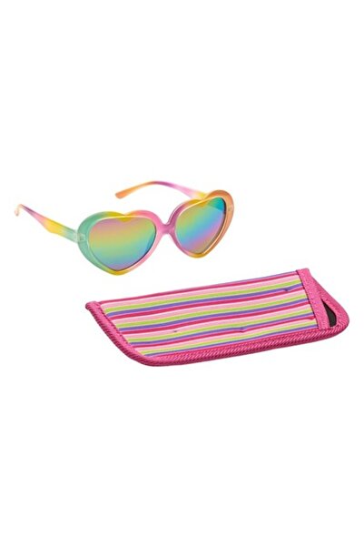 Bibilel Set ochelari de soare si etui pentru copii, model inima, 100% protectie UV, +3 ani, Roz