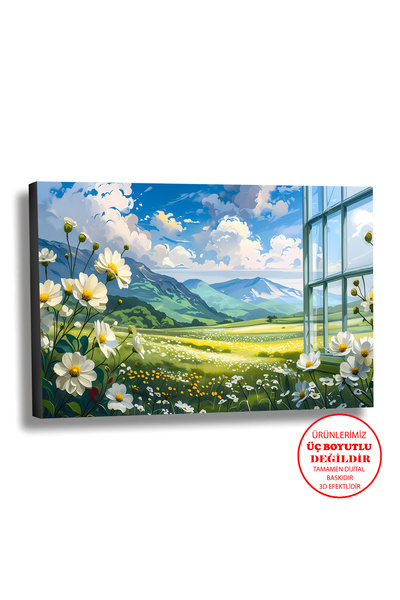 Harika bir ev KANVAS-DUVAR-SALON TABLOSU YAĞLI BOYA EFEKTLİ MANZARA PAPATYALI...