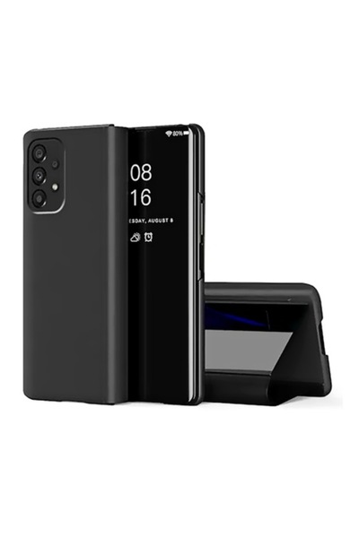 OEM Θήκη Clear View με βάση στήριξης για Samsung Galaxy A52 4G/5G/A52s 5G, μαύρη