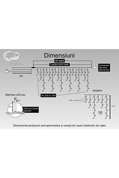 Flippy Christmas Lights Icicle, IP44, 35 m, 1001 LEDs, Fringed Curtain, Cold White, 8 Lighting Modes, Trans