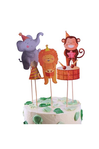 Hayvanlar Pasta Süsü Davul ve Şapka - Animals Cake Topper Drum and Hat