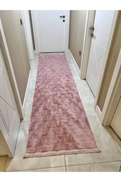 Bordo Halı Bordohalı Diamond Serisi Kalın Tüylü Yolluk Halı – Pembe, Kaymaz T...