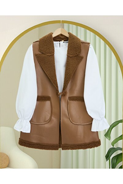 Modamorfo Lamb Plush Double Pocket Vest - Tan