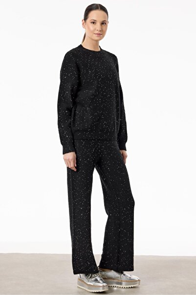 Tığ Triko Payetli Pantolonlu Triko Takım SİYAH