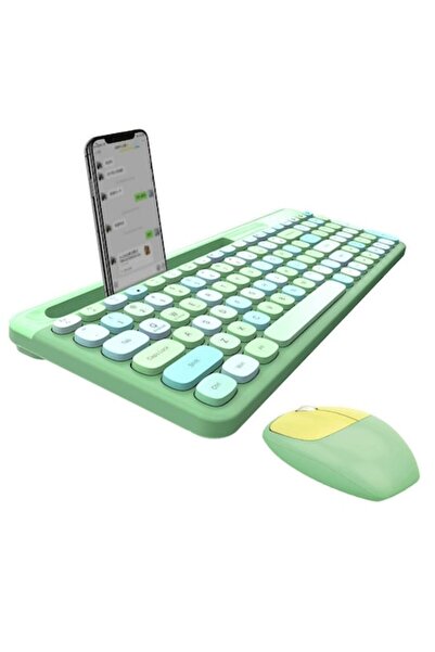 Bibilel Kit tastatura multimedia si mouse wireless, 2.4 GHz, 1600 DPI, 3 butoane si scroll, Verde, WRB-BBL68