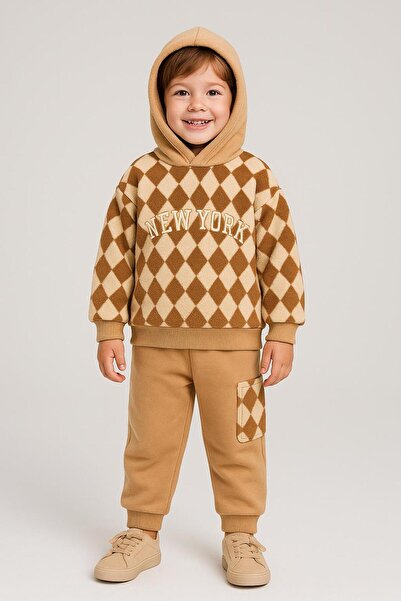 RAPAPA Boy's 2-Piece Set – Hooded Plush Sweatshirt & Sweatpants with Pockets (1-4 Years) 10721Ka