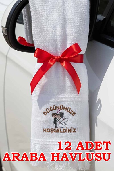 Dantelux 12 Adet Gelin & Damat Figürlü Araba Havlusu - Konvoy Havlusu (30x60 cm)