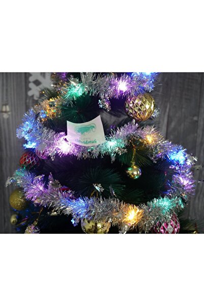 Flippy Χριστουγεννιάτικη διακόσμηση με LED, Ασημί, μοτίβο νιφάδας χιονιού, 2 μ. x 5 εκ., PVC, Κορδόνι, Τεχνητό,