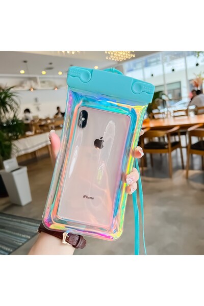 Universal Holographic Waterproof Underwater Flippy Case, Snowproof, Universal, with Lanyard, Blue