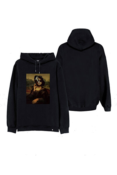 MODA Hanorac cu glugă Leonardo Da Vinci Mona Lisa cu imprimeu negru cu glugă Swea tricou