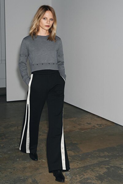 HAKKE White Stripe Detail Stylish and Trendy Wide Leg Pants