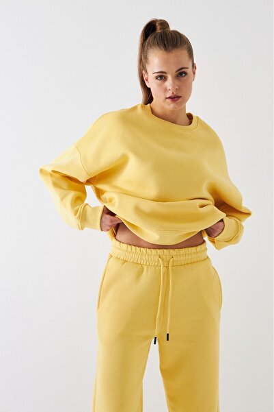 The Champ Clothing Unisex Oversize Φούτερ Βασικό Κίτρινο – Λαιμόκοψη, Φλις με 3 κλωστές