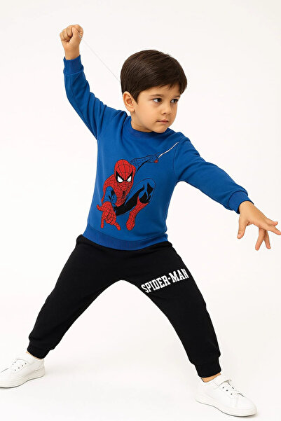 DUDO GİYİM Bottom Top Set Spiderman Printed Blue