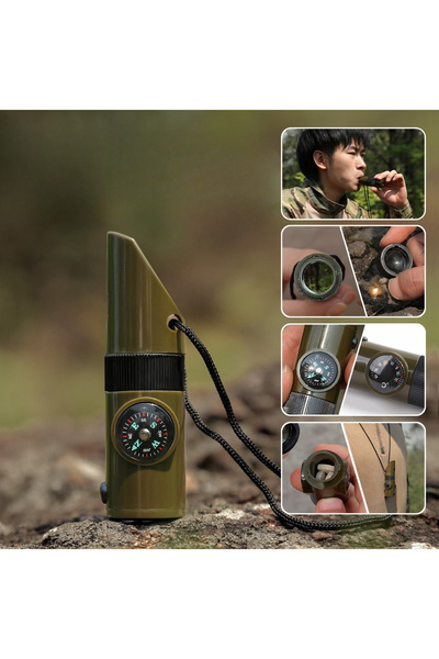 Flippy Flippy survival kit, 7 in 1 multifunctional whistle, for hiking, magnifying glass, whistle, thermometer
