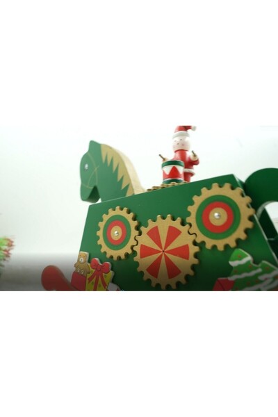 Flippy Christmas Decorated Music Box, Pony, Green, Wooden, 18 cm x 25 cm, Interior,