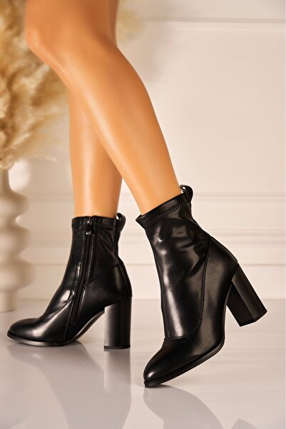 Joana Μαύρα μποτάκια Bostyn με τακούνι από τεχνητό δέρμα