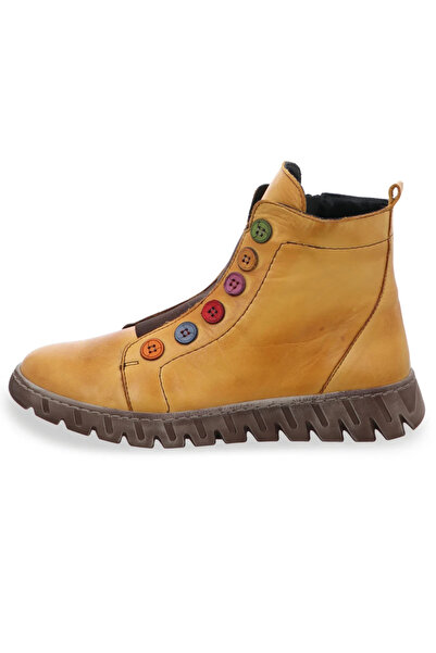 İNZE AYAKKABI Yellow Genuine Leather Boots - Model Name New Kahlo