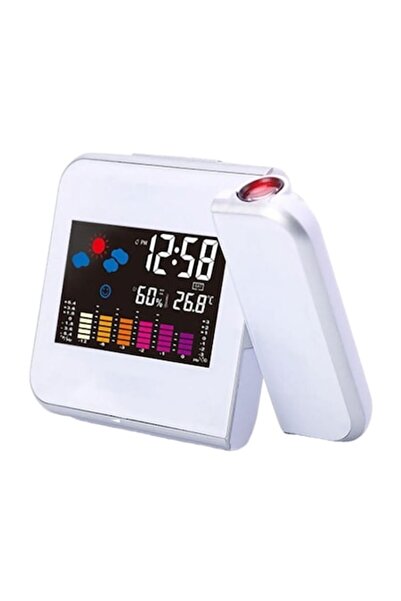 Bibilel Projection Clock with LCD Display, Alarm, and Thermometer, 110 x 150 x 20 mm, White