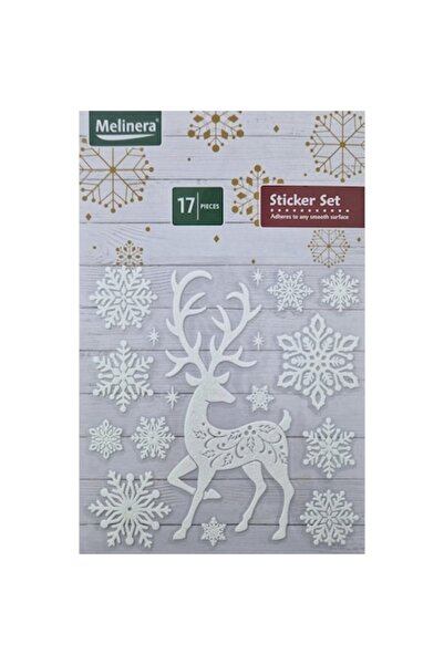 Bibilel Set de stickere decorative cu Ren si Fulgi, 17 piese, Alb
