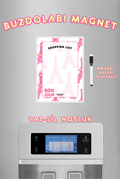 The Grade Activity Yaz Sil Eyfel Temalı Shopping List Buzdolabı Notluk Mutfak...