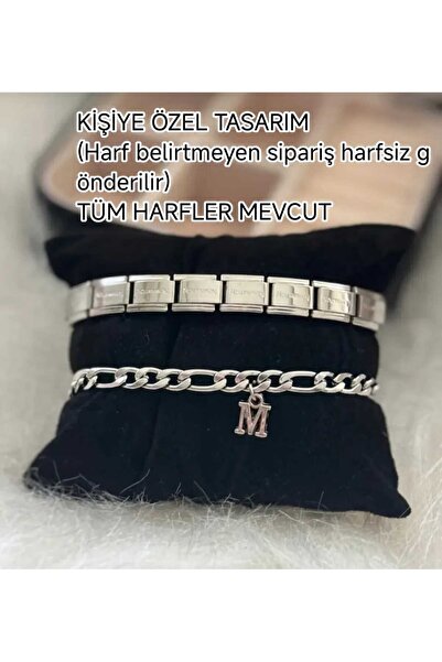 Miyoste Çelik Harfli Bileklik Italyan Bileklik 2 Li Set çift , sevgili(TEK HARF)