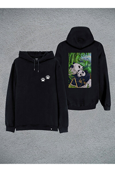 MODA Hanorac Panda cu imprimeu negru cu glugă Swea tricou