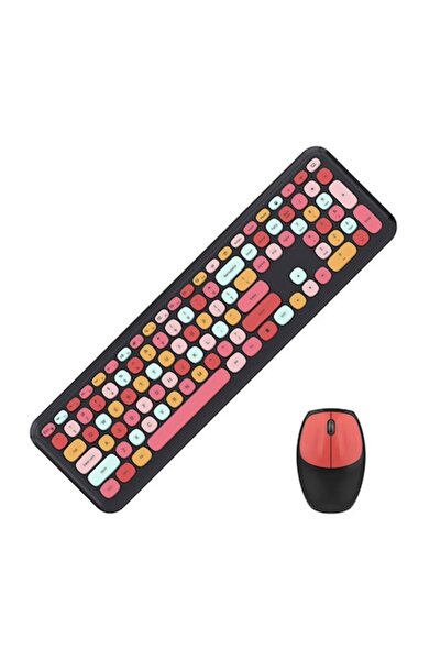 Bibilel Multimedia Keyboard and Wireless Mouse Kit, 2.4 GHz, 1600 DPI, 3 Buttons Scroll, Black-Red